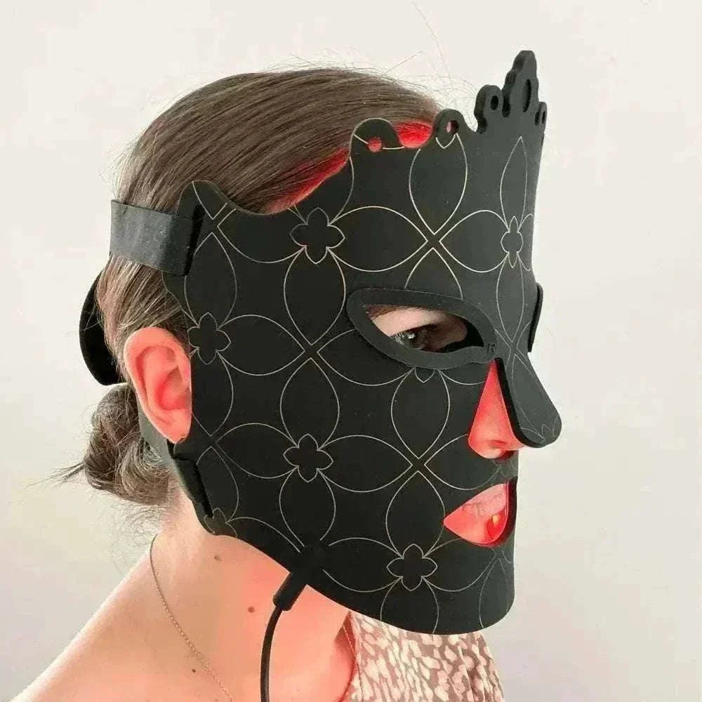 Pro Light Thera™ Mask, black flexible silicone LED face mask with floral geometric line pattern