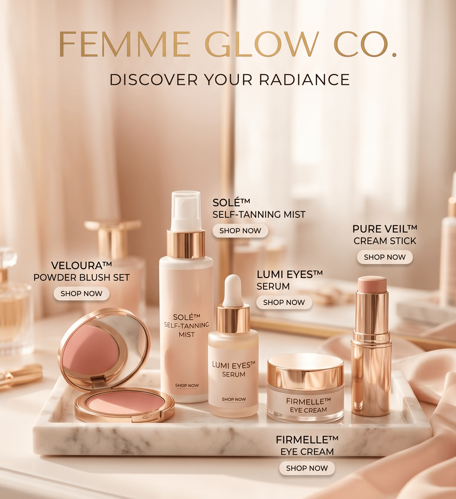 Femme Glow Co beauty, skincare, and self-care products homepage banner