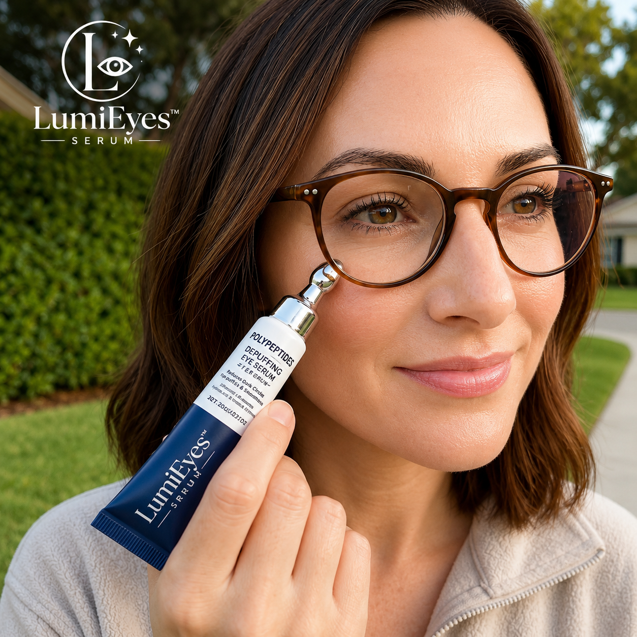LumiEyes hydrating depuffing eye serum bottle