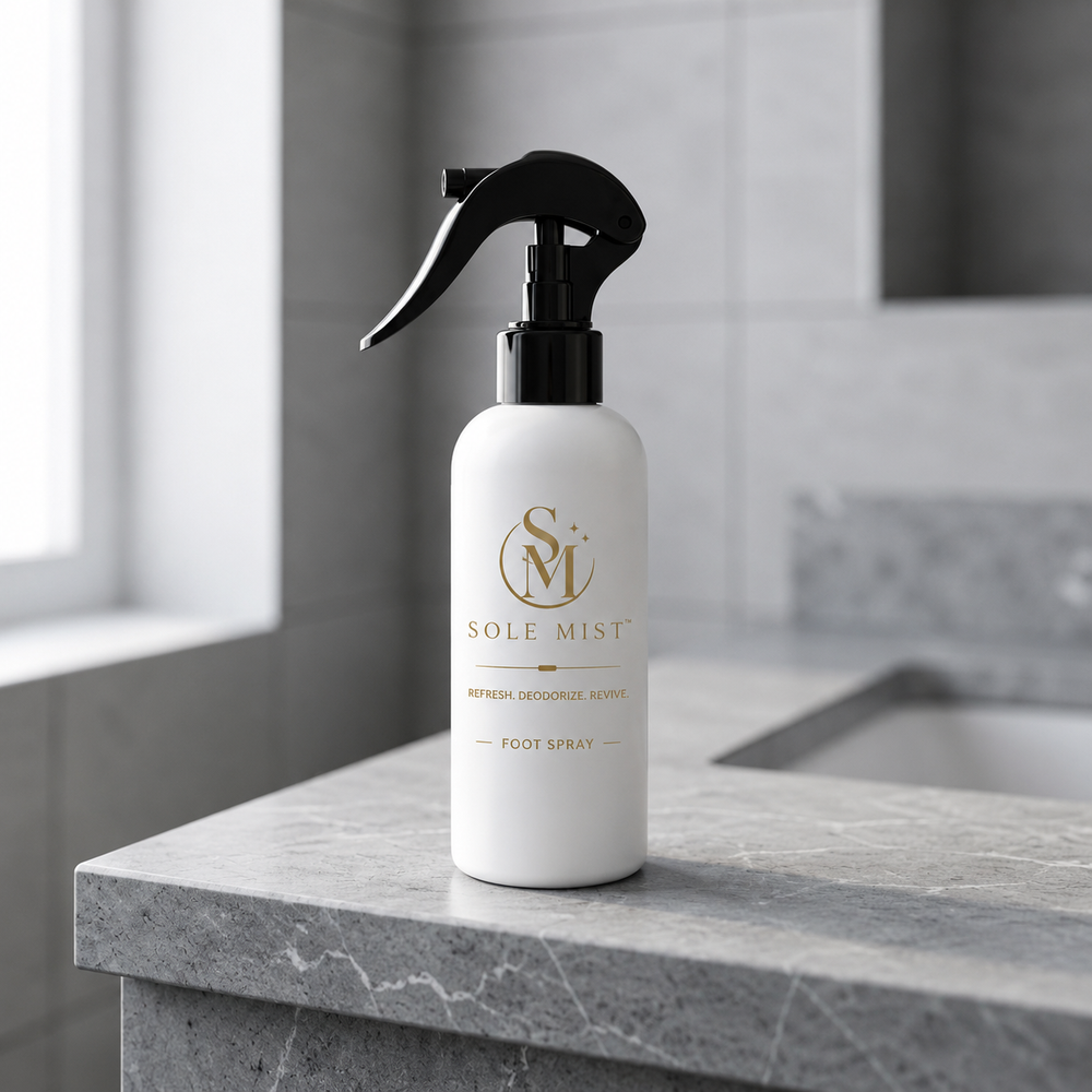 Sole MIST™ Exfoliating Foot Spray being sprayed on feet