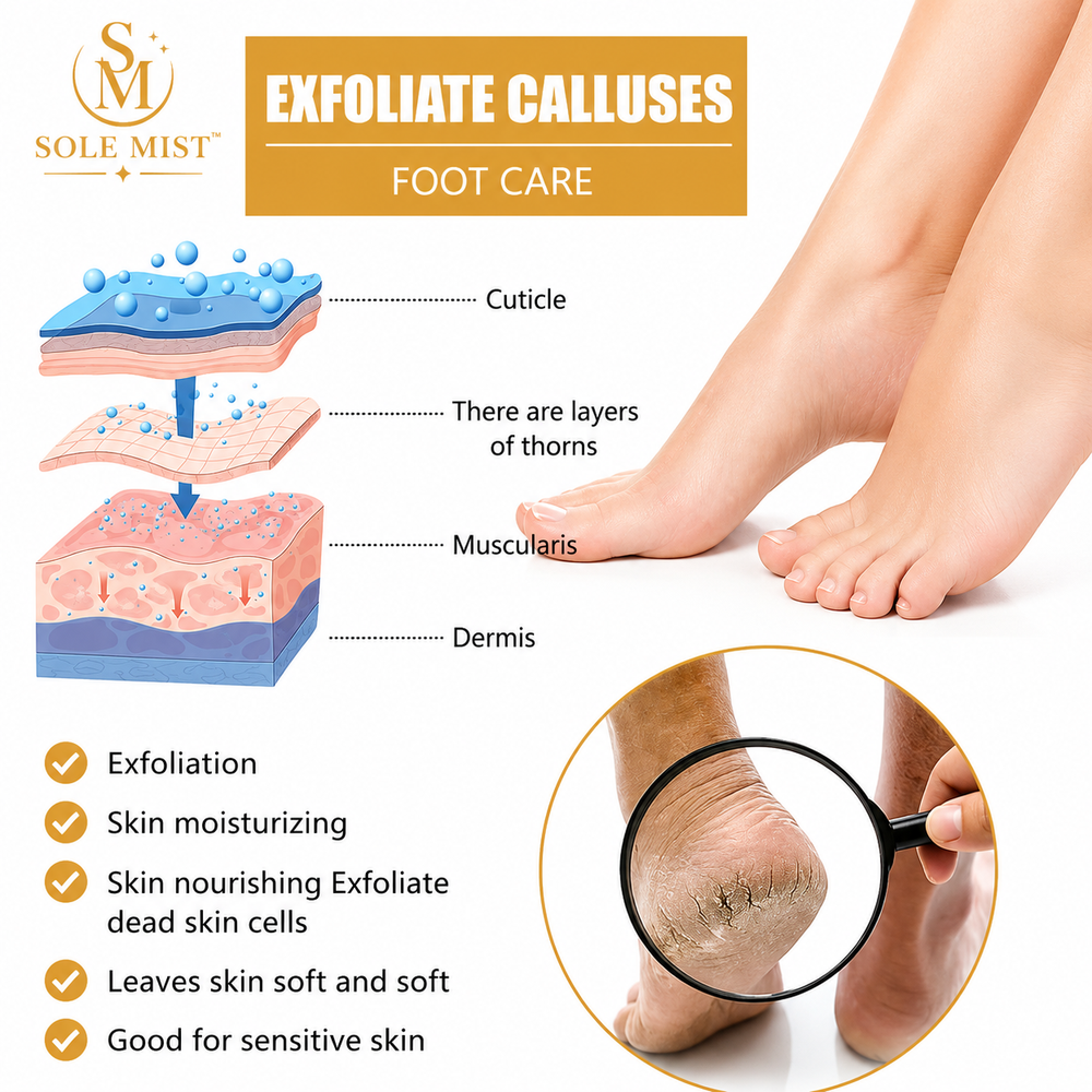 Sole MIST™ Exfoliating Foot Spray before and after smooth feet