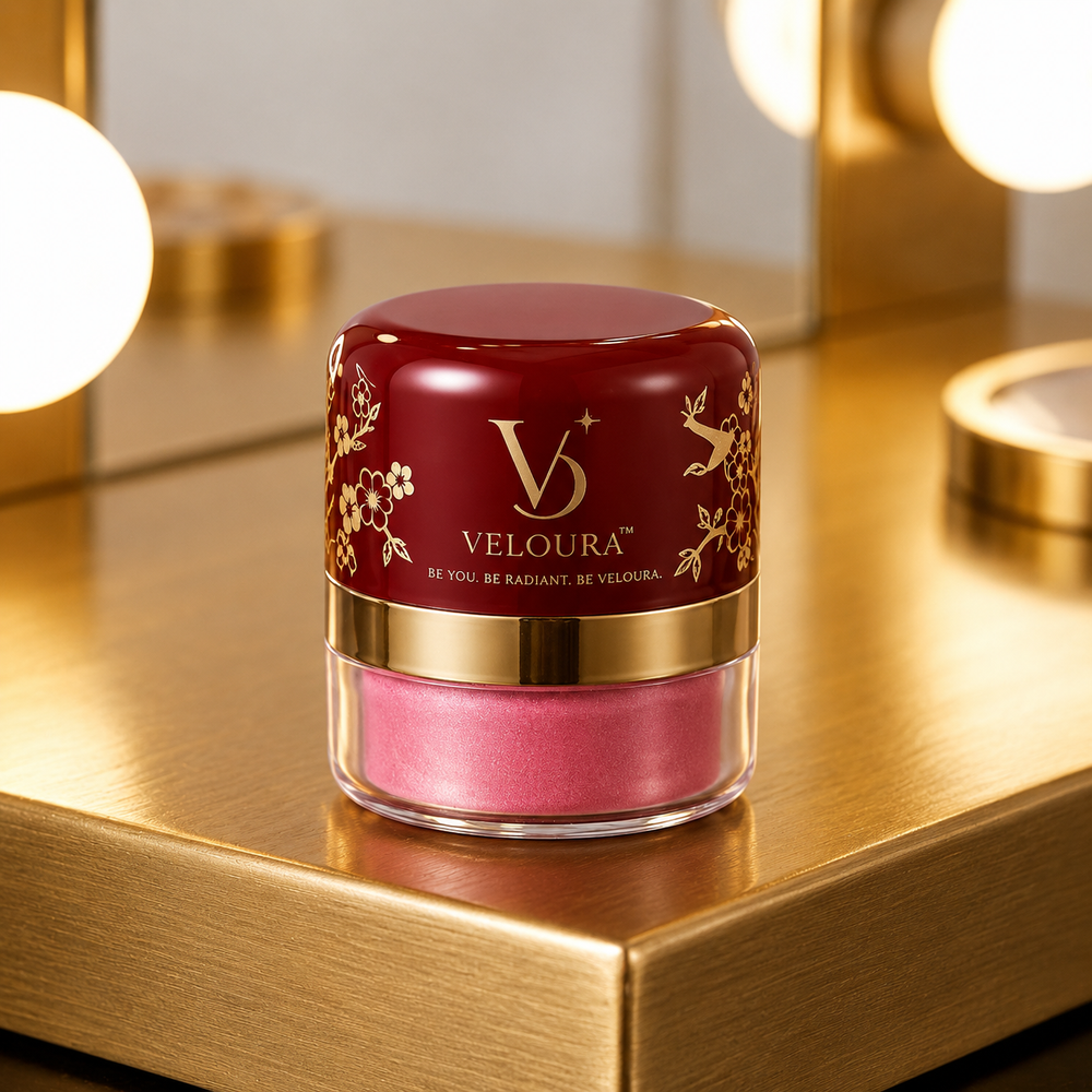Veloura™ Powder Blush Set applied on model's cheeks