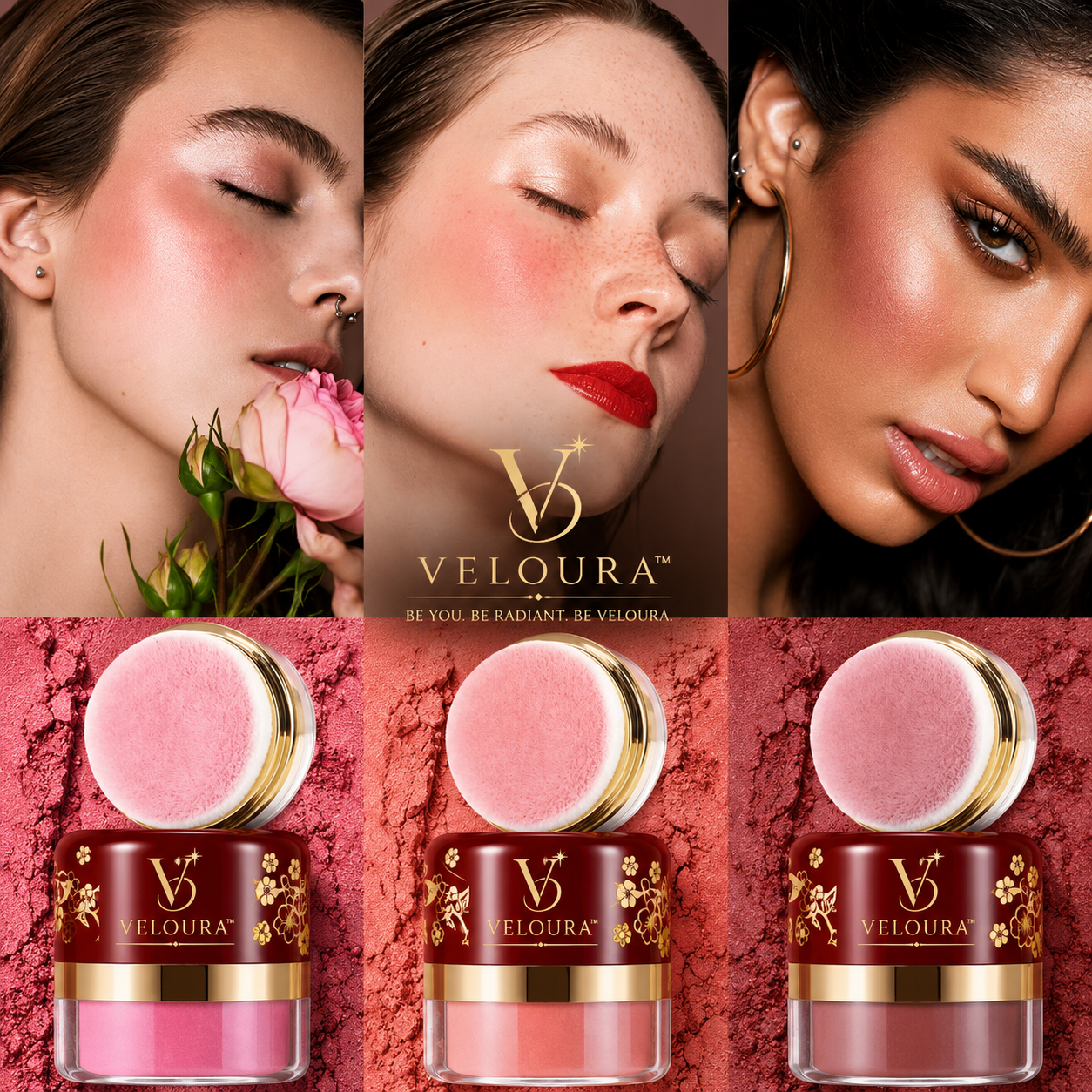 Veloura™ Powder Blush Set open compact showing blush shades